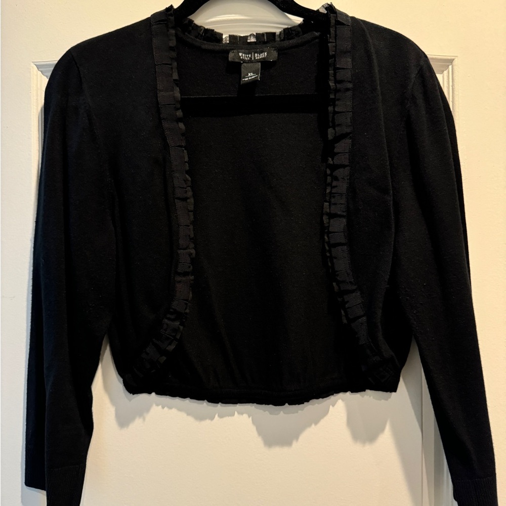 WHBM Black Ruffled Crop Cardigan